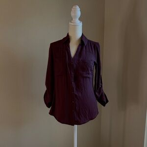 Express Women's Button-Up Blouse - Deep Purple